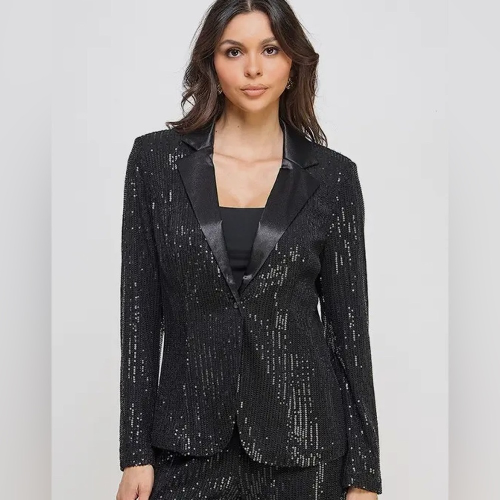 Elegant Black Sequin Women's Blazer